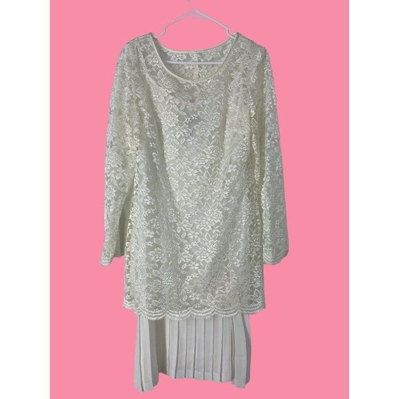 Womens Dani & Nicole Drop Waist Lace Tee Dress VTG 90s Church Cottagecore 5243 - Picture 1 of 6